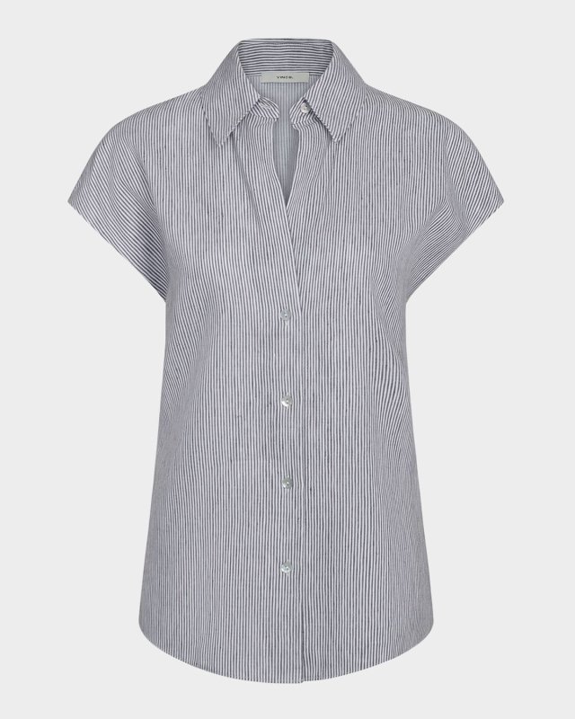 Ticking Stripe Cap-Sleeve Blous